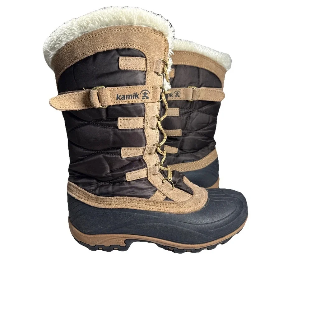 Kamik Snow Valley Brown Leather Faux Fur Thinsulate Snow Boots Women's‎ 8